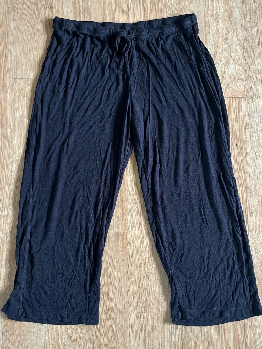 George Women’s Black Solid Capri Pants M Knit Rayon Spandex Elastic Drawstring